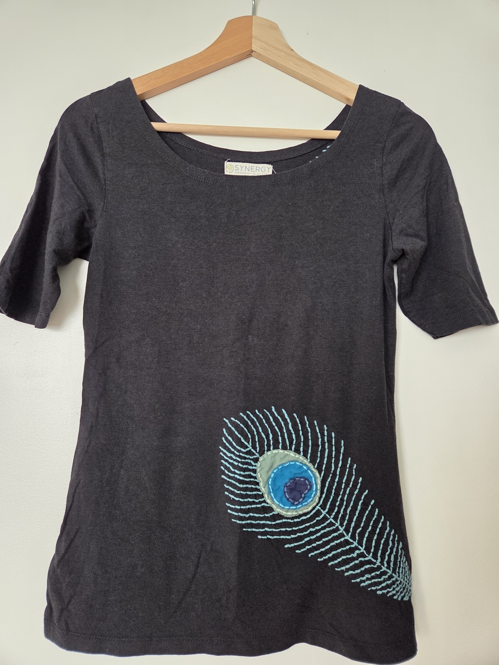 Synergy Top with Blue Peacock Feather Embroidery